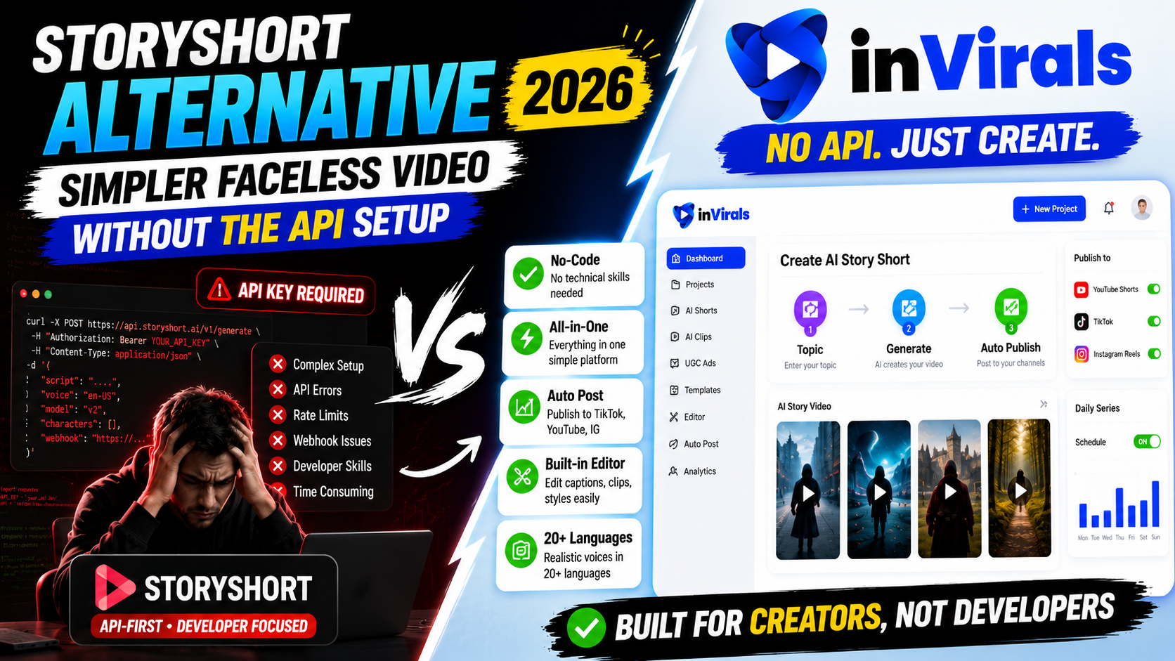StoryShort Alternative 2026: Simpler Faceless Video Without the API Setup